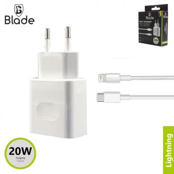 Blade 20W PD USB- C Netzteil mit Lightning kabel - white Blade 20W PD USB- C Netzteil mit Lightning kabel - Weiss